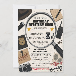 Invitación de cumpleaños de detective adolescente