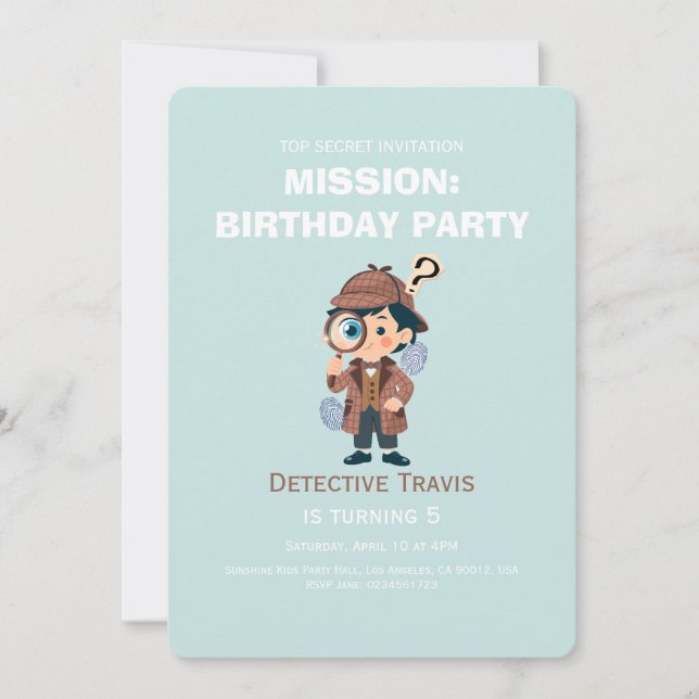 Invitación de cumpleaños de detective lindo niño (Anverso)