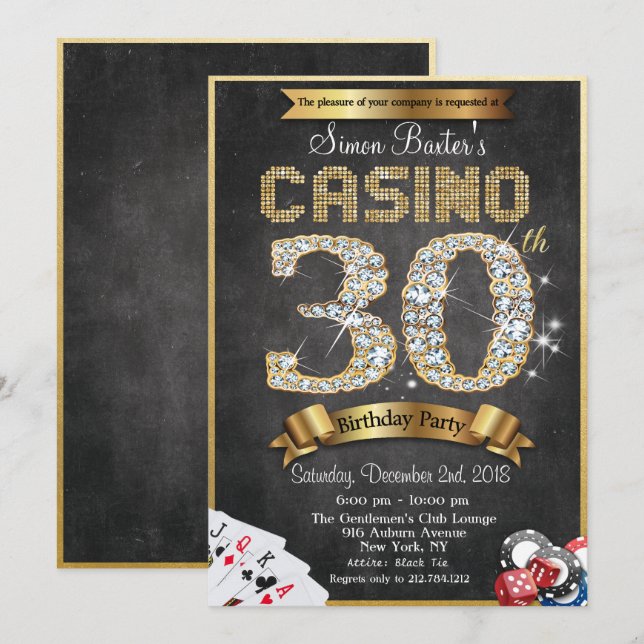 Invitación de cumpleaños de diamante dorado 30 Cas (Anverso / Reverso)