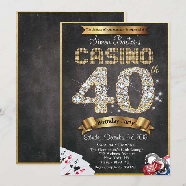 Invitación de cumpleaños de diamante dorado número (Anverso / Reverso)