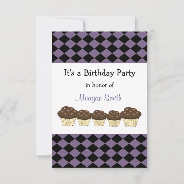 Invitación de cumpleaños de diamante negro y púrpu (Anverso)