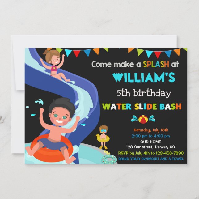Invitación de cumpleaños de diapositiva acuática B (Anverso)
