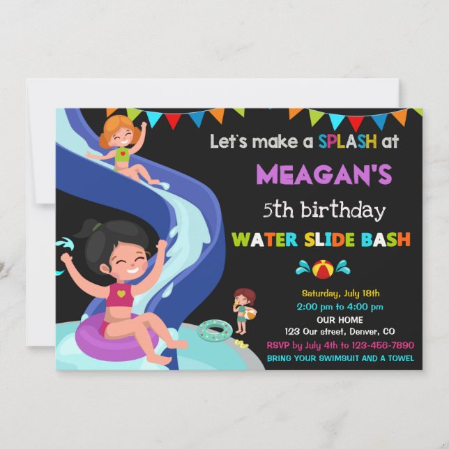 Invitación de cumpleaños de diapositiva acuática I (Anverso)