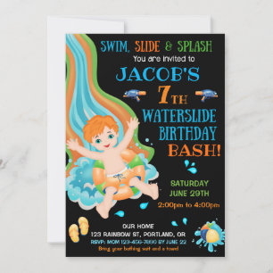 Invitación de cumpleaños de diapositiva de agua fi