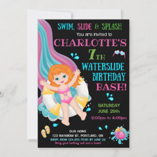 Invitación de cumpleaños de diapositiva de agua fi