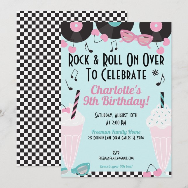 Invitación de cumpleaños de Diner Milkshake de Ret (Anverso / Reverso)