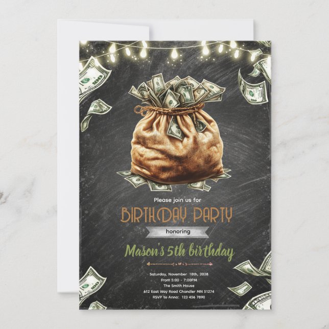 Invitación de cumpleaños de dinero en efectivo mon (Anverso)