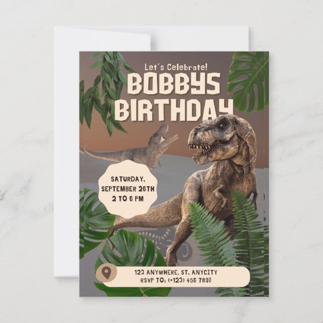 Invitación de cumpleaños de Diniosaur realista (Anverso)