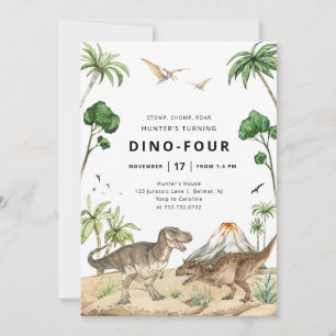 Invitación de cumpleaños de Dino-Cuatro Dinosaurio