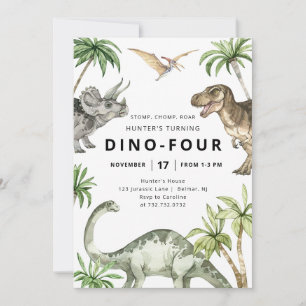 Invitación de cumpleaños de Dino-Cuatro Dinosaurio