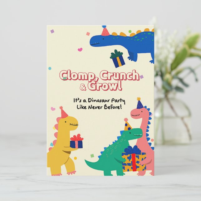 Invitación de cumpleaños de Dino Friends (Anverso de pie)