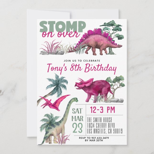Invitación de cumpleaños de Dinosaur (Anverso)