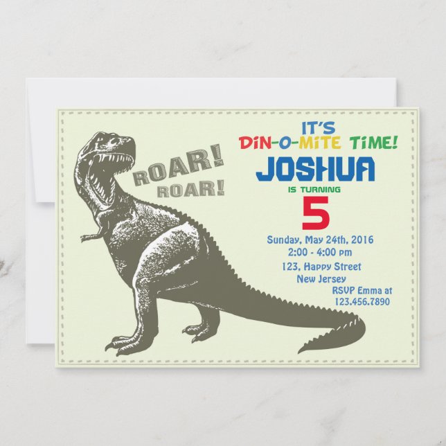 Invitación de cumpleaños de Dinosaur (Anverso)