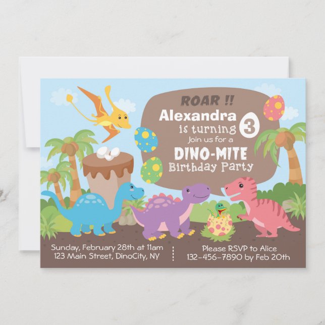 Invitación de cumpleaños de Dinosaur (Anverso)