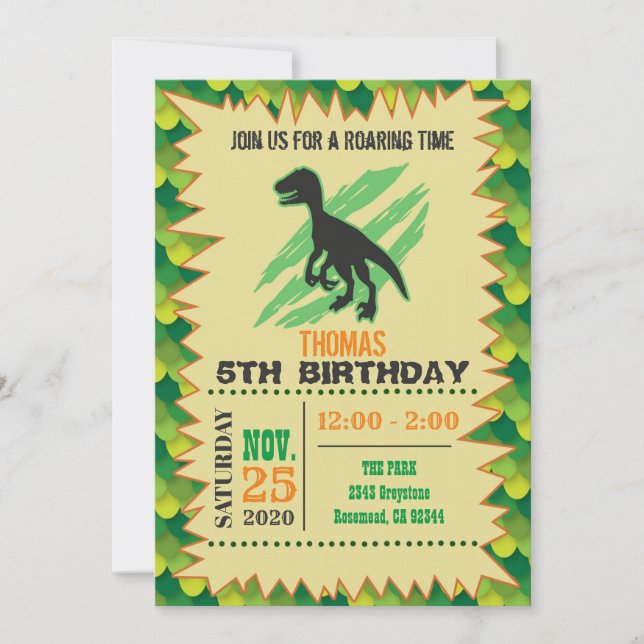 Invitación de cumpleaños de Dinosaur (Anverso)