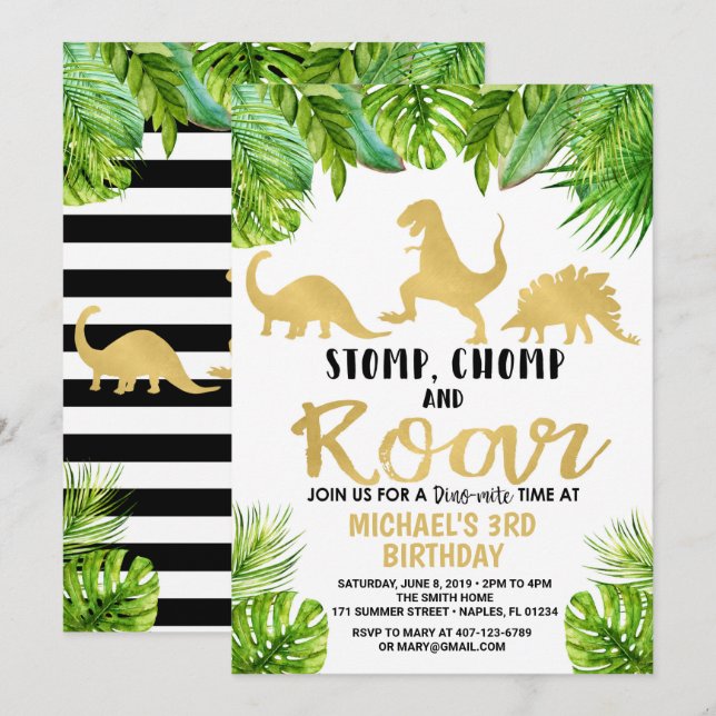 Invitación de cumpleaños de Dinosaur (Anverso / Reverso)