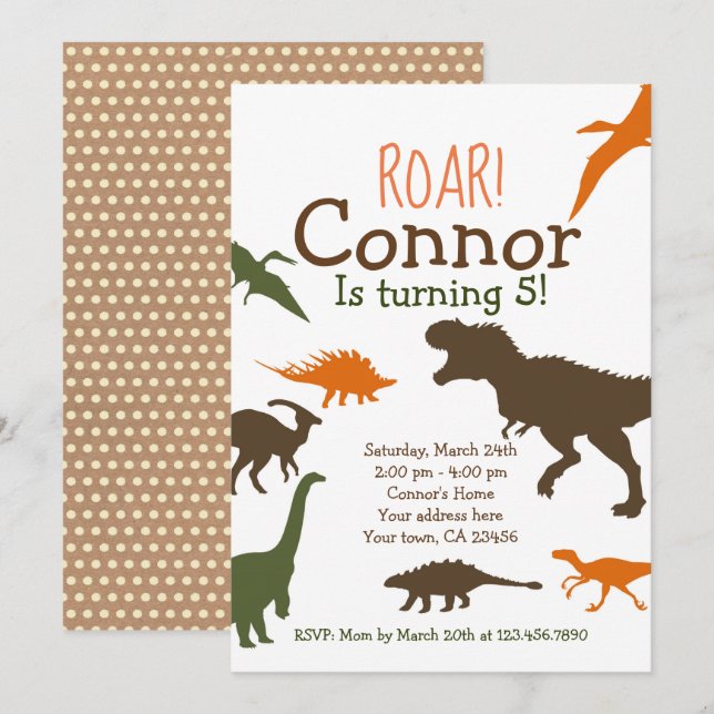 Invitación de cumpleaños de Dinosaur (Anverso / Reverso)