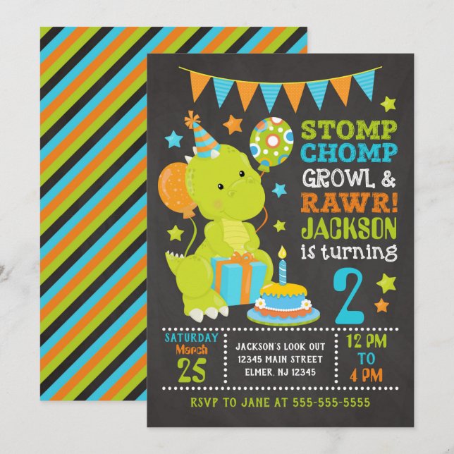 Invitación de cumpleaños de Dinosaur (Anverso / Reverso)