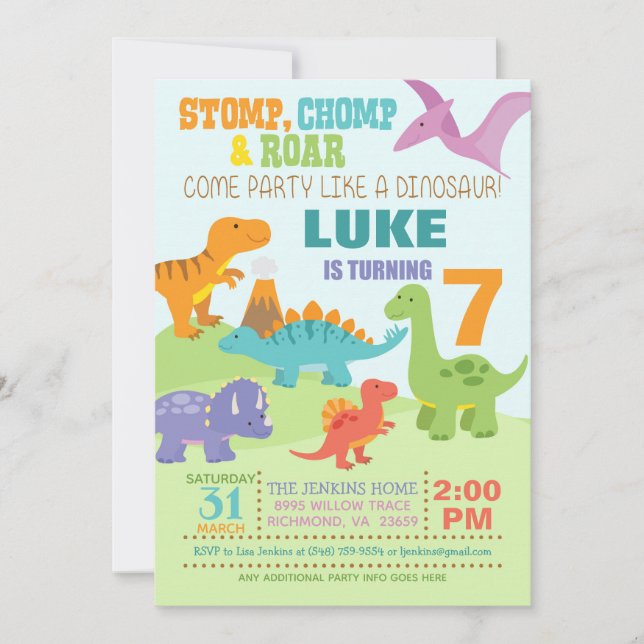 Invitación de cumpleaños de Dinosaur (Anverso)