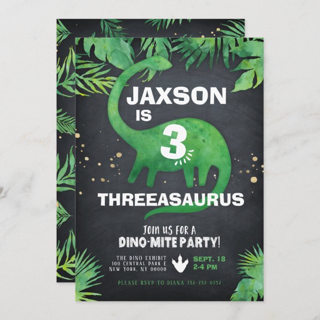Invitación de cumpleaños de Dinosaur (Anverso / Reverso)