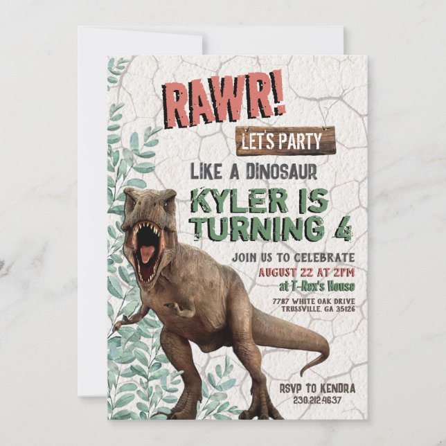 Invitación de cumpleaños de Dinosaur (Anverso)
