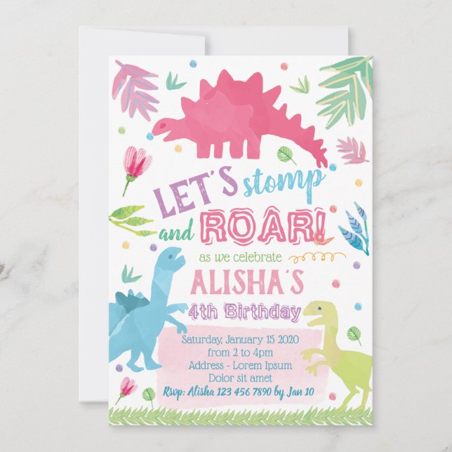 Invitación de cumpleaños de Dinosaur (Anverso)