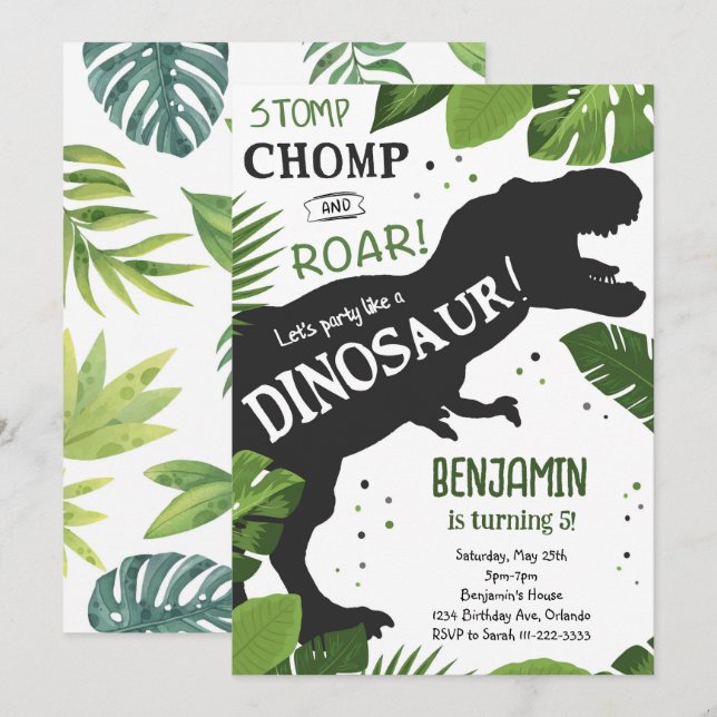 Invitación de cumpleaños de Dinosaur (Anverso / Reverso)