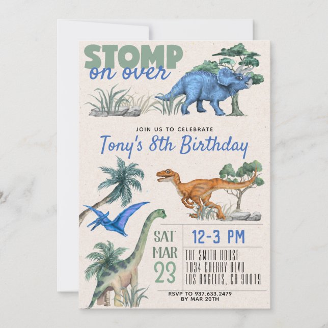 Invitación de cumpleaños de Dinosaur (Anverso)