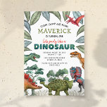Invitación de cumpleaños de Dinosaur<br><div class="desc">Invitaciones de cumpleaños de los niños dinosaurios con un simple fondo blanco,  follaje verde jungla,  una colección de dinosaurios acuarelas,  y una plantilla de cumpleaños personalizada y moderna que es fácil de personalizar.</div>