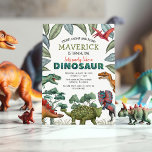 Invitación de cumpleaños de Dinosaur<br><div class="desc">Invitaciones de cumpleaños de los niños dinosaurios con un simple fondo blanco,  follaje verde jungla,  una colección de dinosaurios acuarelas,  y una plantilla de cumpleaños personalizada y moderna que es fácil de personalizar.</div>