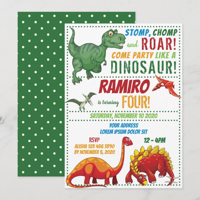 Invitación de cumpleaños de Dinosaur (Anverso / Reverso)