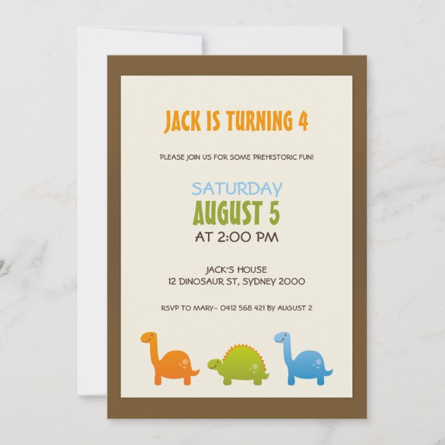 Invitación de cumpleaños de Dinosaur (Anverso)