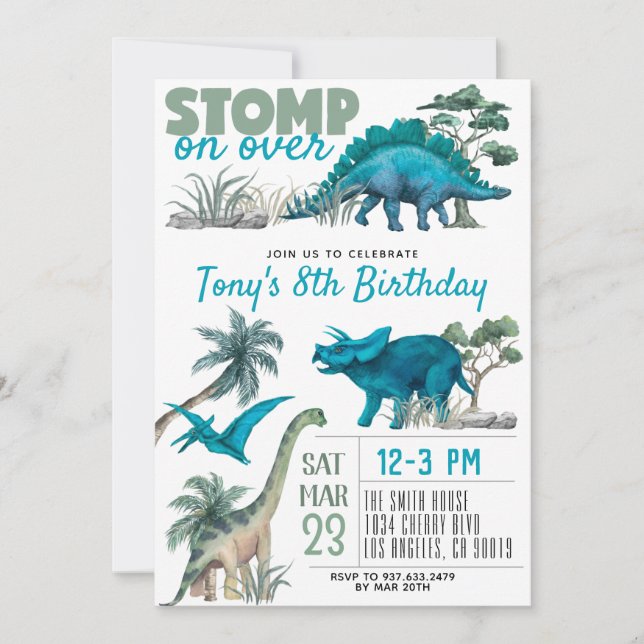 Invitación de cumpleaños de Dinosaur (Anverso)
