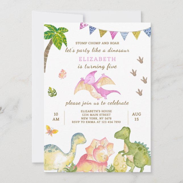Invitación de cumpleaños de Dinosaur (Anverso)