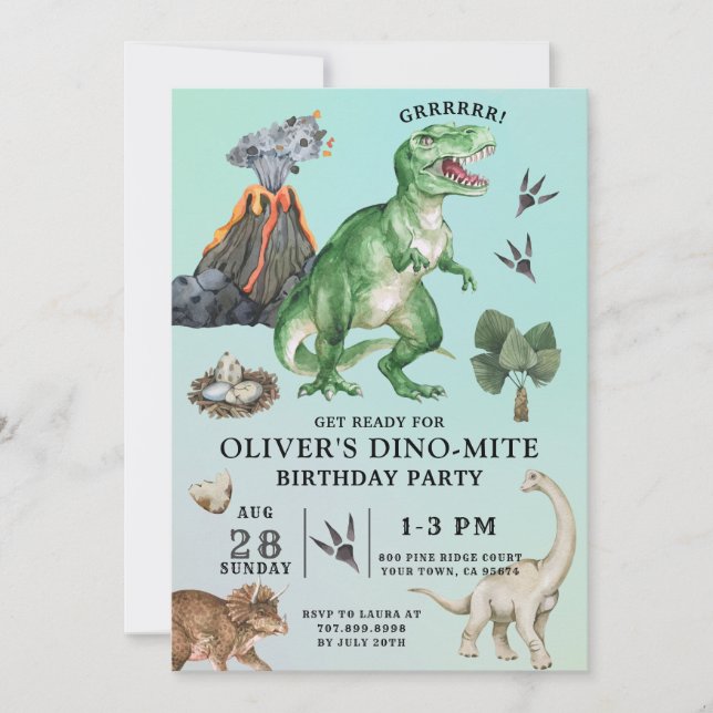 Invitación de cumpleaños de Dinosaur (Anverso)