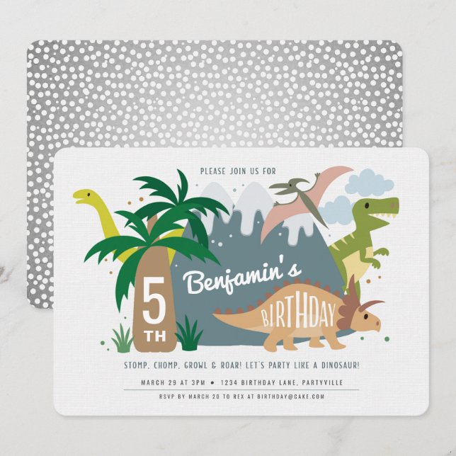 Invitación de cumpleaños de Dinosaur (Anverso / Reverso)