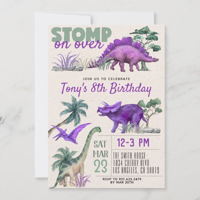 Invitación de cumpleaños de Dinosaur (Anverso)