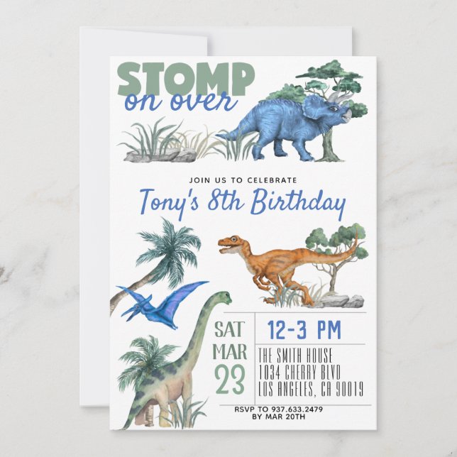 Invitación de cumpleaños de Dinosaur (Anverso)