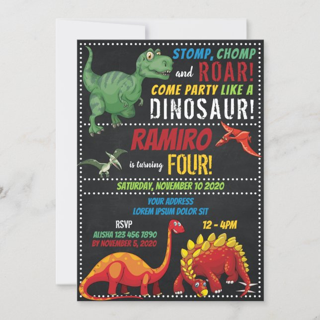 Invitación de cumpleaños de Dinosaur (Anverso)