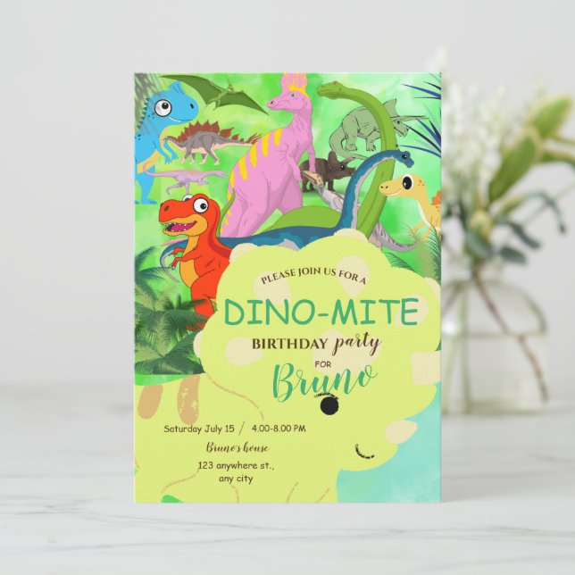 Invitación de cumpleaños de Dinosaur (Anverso de pie)