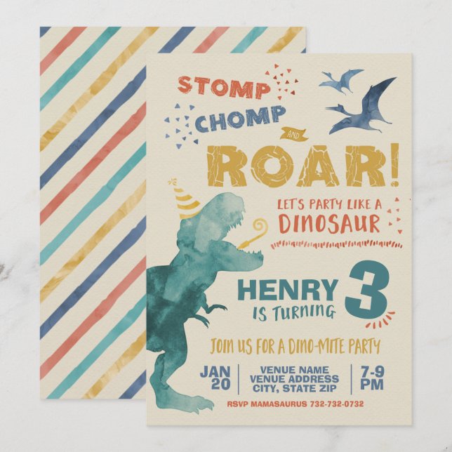 Invitación de cumpleaños de Dinosaur (Anverso / Reverso)