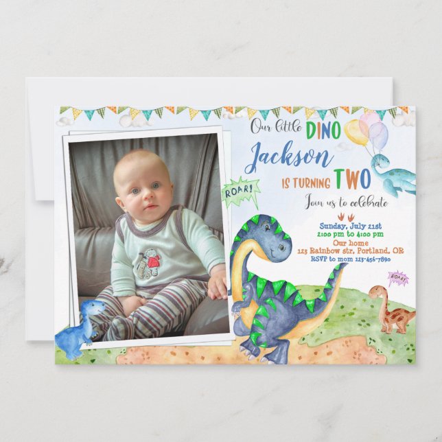 Invitación de cumpleaños de Dinosaur a Dino-mite f (Anverso)