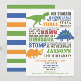 Invitación de cumpleaños de Dinosaur niño naranja