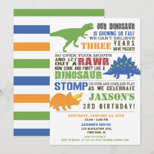 Invitación de cumpleaños de Dinosaur niño naranja 