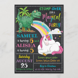 Invitación de cumpleaños de Dinosaur y Unicornio