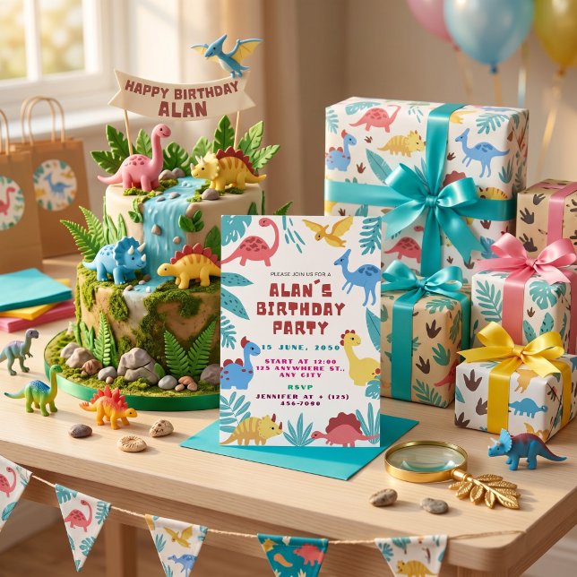 Invitación de cumpleaños de dinosaurio adorable (Subido por el creador)