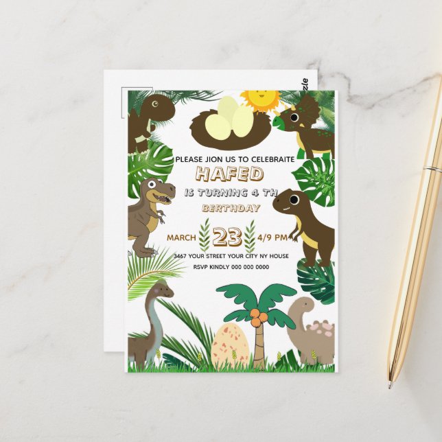 Invitación de cumpleaños de dinosaurio: Aventura d (Anverso/Reverso In Situ)