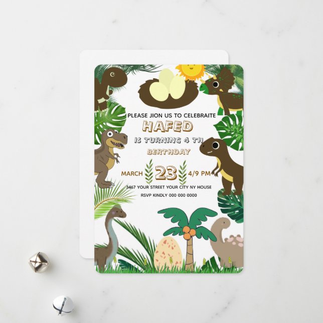 Invitación de cumpleaños de dinosaurio: aventura d (Anverso/Reverso In Situ)