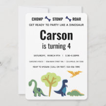 Invitación de cumpleaños de dinosaurio azul y verd