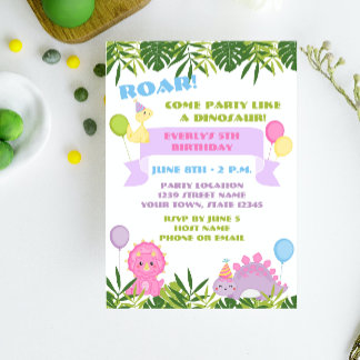 Invitación de cumpleaños de dinosaurio chica